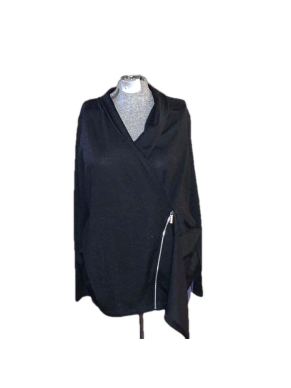 Cleo black sweater crossover front with faux zipper asymmetrical large